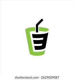 Letra " E o 3 " taza de bebida moderna con diseño de paja audaz