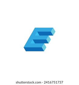 Letra E 3d, símbolo geométrico azul vector logotipo simple