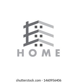 letter e 3d geometric home shape logo vector