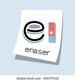 Letter E abc sticker on board with vector illustration