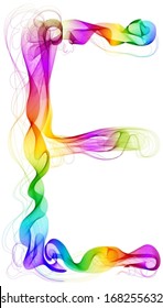 The letter E. Abstract colorful letter of beautiful smoke waves over white, Vector