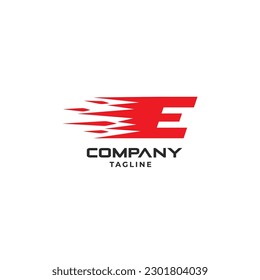 Letter E with abstract fire flame logo. Speed fast E geometric icon vector illustration