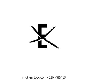 Letter E Abstract Grunge Stroke Cross Mark Logo