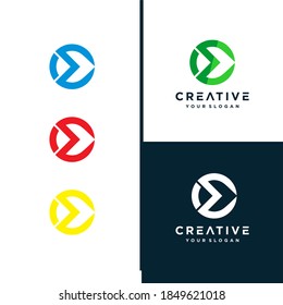 Buchstabe E Abstraktes Logo-Symbol. Alphabet Monochrome Monogramm-Emblem der Premium Line. Vektorgrafik Design Farbe Blau, Grün, Rot, schwarze Vorlage Element. Grafisches Symbol für Unternehmensidentität.