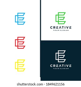Icono del logotipo de resumen de la letra E. Emblema Monograma monocromo de la línea premium Alphabet. Diseño gráfico vectorial color azul, verde, rojo, negro elemento de plantilla. Símbolo gráfico para la identidad empresarial.