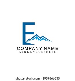 Letter E with Abstract Mountain Logo Vector Template Design