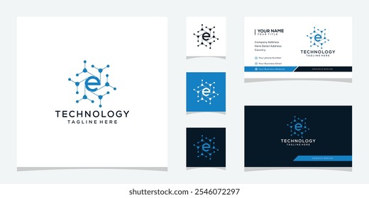 Letter E abstract technology logo design icon, business card vector template