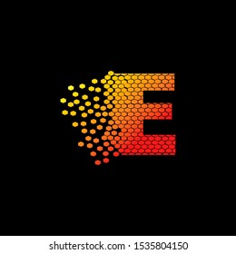 Letter E  Abstract Tehcno Dotted Hexagon Geometry logo icon  design concept with  orange yellow color. Modern concept design letter E for technology business or more brands.