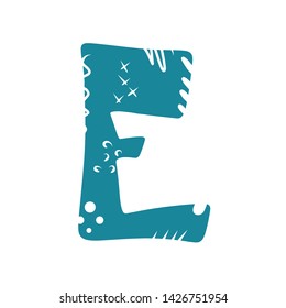 Letter E - abstract vector blue font with cut dots, stripes, lines, spots. Abc, alphabet isolated on white background. Perfect illustration for your design - print, poster, card, logo, label