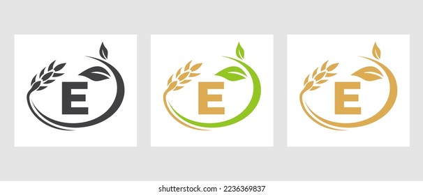 Letter E Agriculture Logo. Agribusiness, Eco-farm Design Template