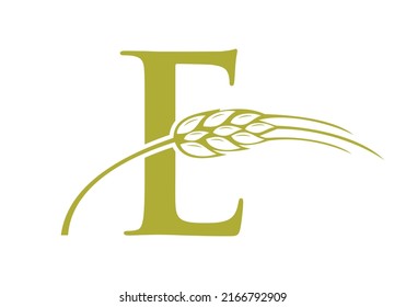 Letter E Agriculture Logo Farming Sign. Agriculture Logo With Alphabet E Template Vector Symbol