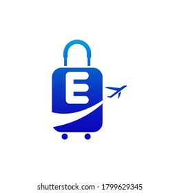 Letter e Air Travel Logo Design Template.Travel time.Vector illustration.Flight plane. Vector illustration.E letter travel logo.E letter travel
