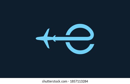 letter e with airplane fly travel transportation logo icon vector illustration design