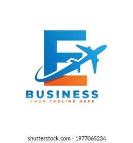 Letter E with Airplane Logo Design. Suitable for Tour and Travel, Start up, Logistic, Business Logo Template