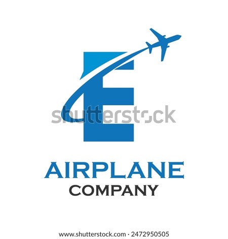 Letter e with airplane logo template illustration. suitable for transportation, brand, travel, agency, web, label, network, marketing etc
