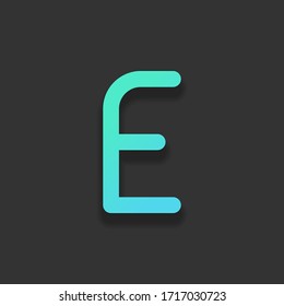 Letter E of alphabet, isolated outline symbol. Colorful logo concept with soft shadow on dark background. Icon color of azure ocean