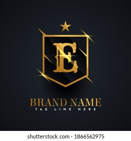 Letter E Alphabet Logo 3d gold Illustration Template Design. Vector Eps 10