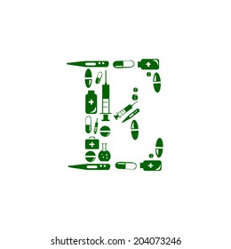 Letter E, alphabet of medicine pills