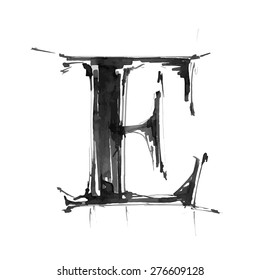 Letter E. Alphabet Symbol - Grunge Hand Draw Paint / Vector Illustration