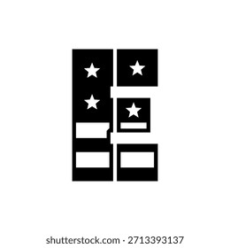 Letra e com design de bandeira americana isolado na ilustração vetorial do alfabeto patriótico