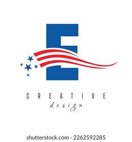 Letter E American Logo for Business, Corporate and Company Sign. USA American Logo on Letter E Vector Template