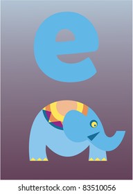 letter e in animal character ( elephant)