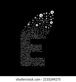 Letter E animated pixel letter logo. Learning letters education. Modern capital letter pixel growing upwards. Dissolved and dispersed animated dot letter art. Integrative pixel movement.