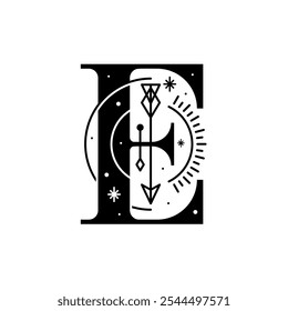 Letter E Arrow Astrology Horoscope Star Logo Design