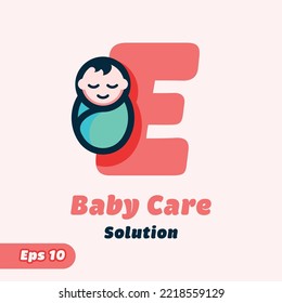 Letter E and baby care creative vector logo design