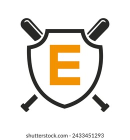 Letter E Baseball Logo Design Vector Template. Baseball Club Symbol