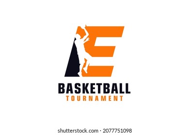 Letter E with Basketball Logo Design. Vector Design Template Elements for Sport Team or Corporate.