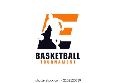 Letter E with Basketball Logo Design. Vector Design Template Elements for Sport Team or Corporate.