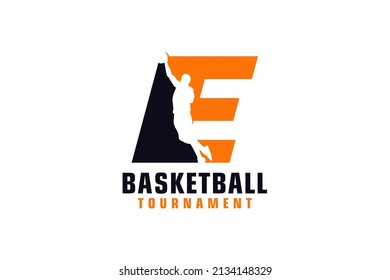 Letter E with Basketball Logo Design. Vector Design Template Elements for Sport Team or Corporate.