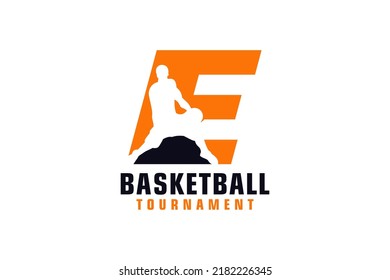 Letter E with Basketball Logo Design. Vector Design Template Elements for Sport Team or Corporate.