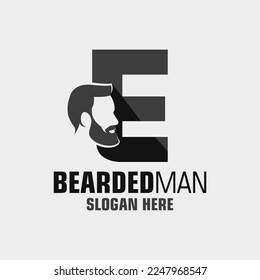 Letter E Bearded Man Logo Design Template Inspiration, Vector Illustration.