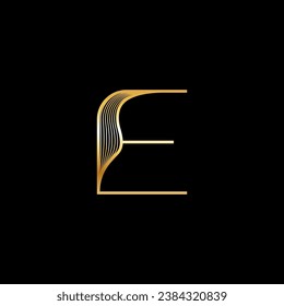 letter E, beautiful elegant golden alphabet striped font, classic lettering perfect for wedding invitations or fashion or logo design, vector illustration 10EPS