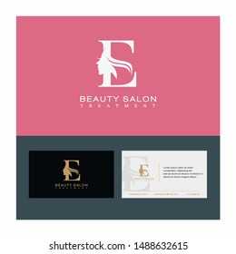 Letter E Beauty Salon Vector , Initial Logo With Card Template