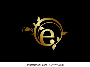 Letter E Beauty Shape Flower Golden Monogram Logotype