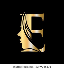 Letter E Beauty Spa Logo Concept With Woman Face Icon Vector Template