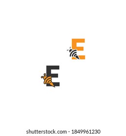 Letter E bee icon  creative design logo illustration