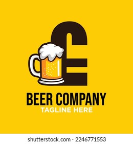 Letter E Beer Logo Design Template Inspiration, Vector Illustration.