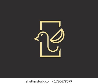 Letter E bird logo Design Template with linear style