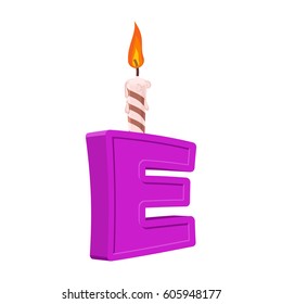 Letter E birthday font. Letter and candle. anniversary alphabet sign. Celebratory ABC