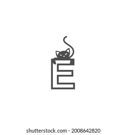 Letter E with black cat icon logo design template vector