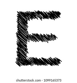 The letter E. Black embroidery alphabet, isolated on white background.