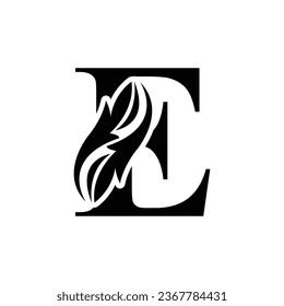 letter E.  Black flower alphabet. Beautiful capital letters