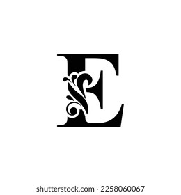 letter E black . flower  letters. Vintage ornament initial Alphabet. Logo vector 
