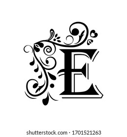 letter E. Black letters.  flower   beautiful capital alphabet 