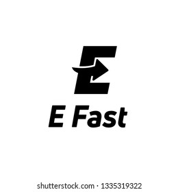 Letter E black logo with negative space arrow logo for business, transportation, delivery company isolated on white background. - Vector Illustration