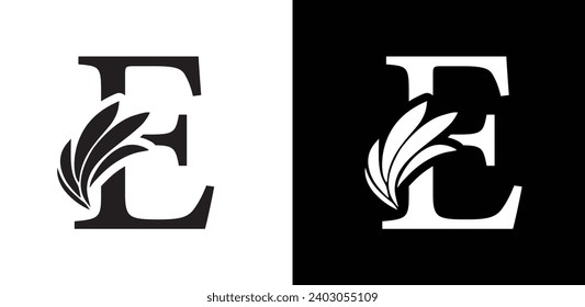 letter E black and white . flower  letters. Vintage ornament initial Alphabet. Logo vector 
